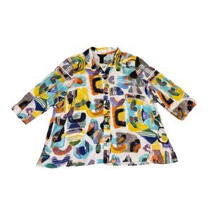 ALI MILES Button Front Tunic Top Artsy Art To Wear Rainbow Colorful Preppy 1X